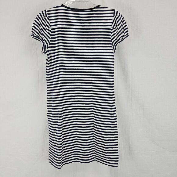 Theory Striped Blue White Cotton Blend T-shirt Dress with Silk Trim, Size Small - Picture 5 of 5